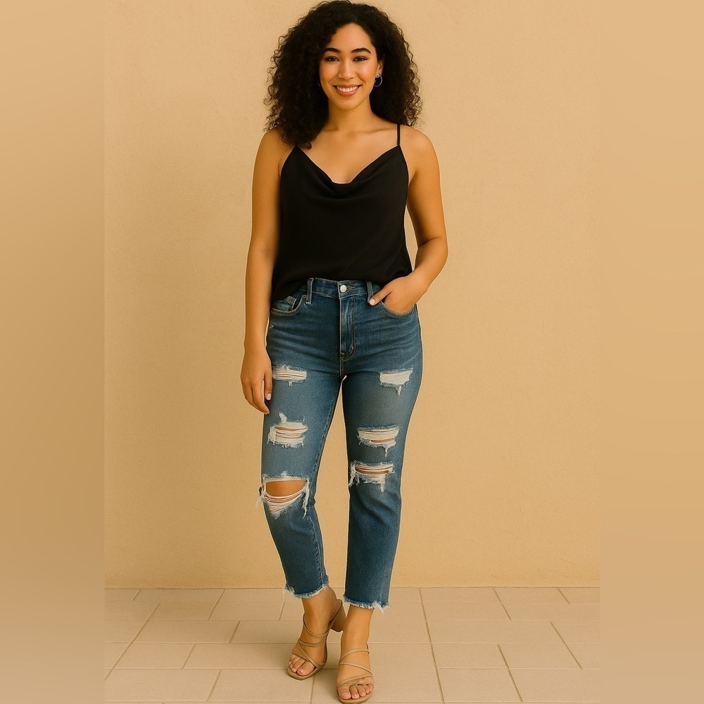 Abercrombie & Fitch Womens Annie High Rise Girlfriend Distressed Jean 27/4R